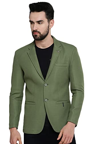 Image of SHOWOFFFF Men Self Design Front-Open Casual Blazer | Notched Lapel Full Sleeves Cotton Blazer for Mens | Slim Fit Regular Length Blazer for Men's