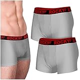 Rocky Men's Boxer Briefs 4-Way High Performance Pouch Underwear, 2-Pack Tagless (3" - Grey & Red Waistband - 2X-Large)