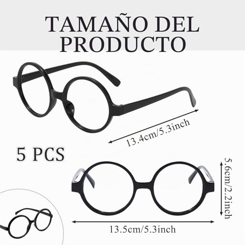 Miniatura 2 de Syeycw 5 Lentes Redondos Negros Sin Lentes, Para Adultos, Mago, Halloween, Redondos, De Plástico, Sin Lentes, Para Halloween, Navidad, Disfraces, Cosplay, Accesorios Para Adultos, Niños Y Niñas