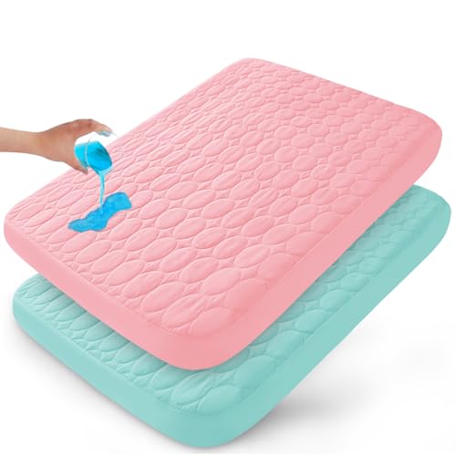 Pack and Play Sheets Fitted Quilted Waterproof Protector, 2 Pack Playard Mattress Pad Compatible with Graco Pack n Play, Mattress Cover fits for Baby Playpen Mattress, Mini Crib, Pink&Aqua -  Biloban, 5