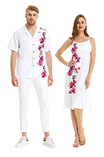 Matchable Couple Hawaiian Luau Shirt or Mermaid Ruffle Dress in Watercolor Orchid