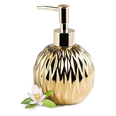 EMPO Gilded Soap Dispenser, Modern Farmhouse Style Ceramic Liquid Soap Dispenser, for Elegant Bathroom Décor-Silver/Gold (Gold) Cover