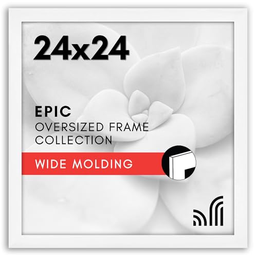 Americanflat 24x24 Picture Frame with Polished Plexiglass - Epic Collection - Square Picture Frame with Engineered Wood - Wide Photo Frames for Wall display - White