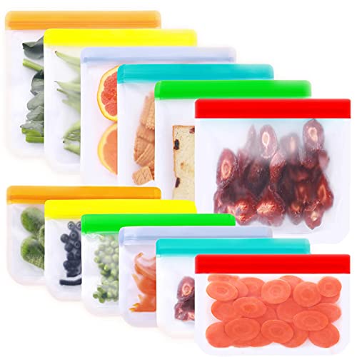 Reusable Storage Bags - 12 Pack BPA FREE Freezer Bags(6 Reusable Sandwich Bags + 6 Reusable Snack Bags) Leakproof Lunch Reusable Bags for Home Kitchen Travel Organization Food Marinate Fruit Cereal