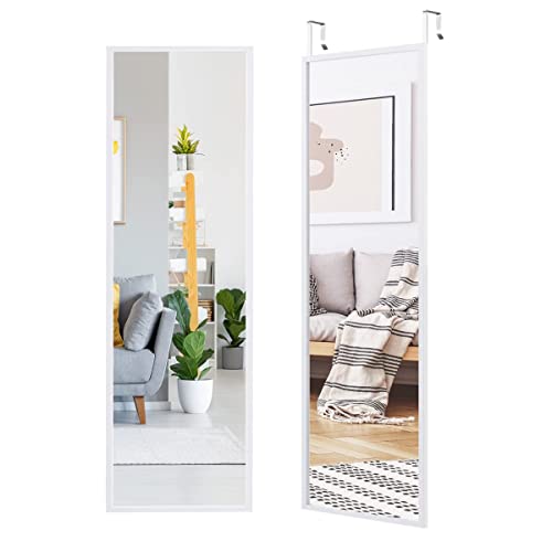 RELAX4LIFE Miroir Porte Suspendu avec Crochets de Suspension pour Porte, Miroir Accroche Porte Longueur Réglable en Hauteur pour Chambre, Salon, Blanc/Noir/Brun(107,5 x...