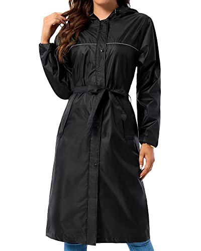 Regenmäntel für Damen, leicht, mit Kapuze, lang, atmungsaktiv, wasserdicht, TrenchCoats, Black, XS Cover