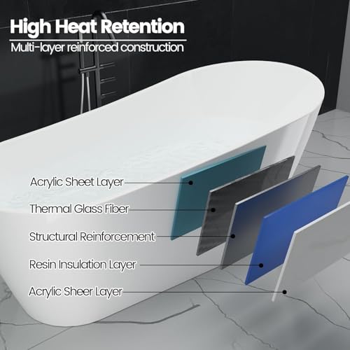 Image of 67 inch Acrylic Freestanding Soaking Bathtub, Free Standing Tub, Stylish Stand Alone Contemporary Soaking Tub with Integrated Overflow and Drain In Chrome, cUPC Certified