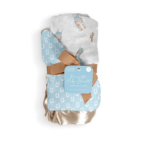 Image of JuJuBe x Studio Oh! Baby Essentials Reversible Baby Blanket - Soft Throw for Newborns & Infants, Ideal for Tummy Time, Home, Travel & Nursery Essentials - Perfect Howdy Partner Blue