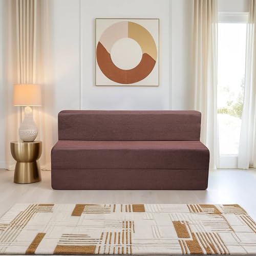 Image of Amazon Brand - Solimo 3 Seater 5 * 6 Jute Fabric Washable Cover Sofa Cum Bed 3 Seater Double Foam Fold Out Sofa Cum Bed (Finish Color - Brown Delivery Condition - Pre-Assembled)