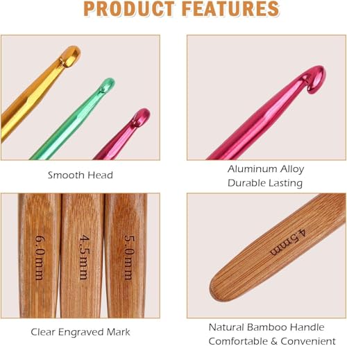 Image of Crochet Kit with Soft Grip Handles - Full Crochet Hook Set for Beginners & Yarn Lovers - Ergonomic Crochet Tools for DIY Craft & Gifting (Wooden Multicolor Hook)