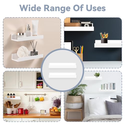 TPTGIAR 2 Stück Wandregal Ohne Bohren, 27cm Kunststoff Regal Wand, Selbstklebend Wandregal Weiß, Regal Ohne Bohren, Dekorative Schweberegal für Wohnzimmer Schlafzimmer Badezimmer Küche