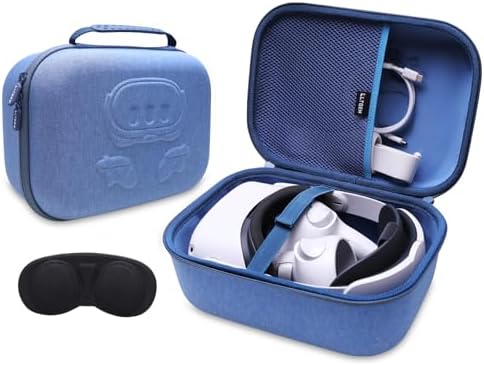 LTGEM VR Case Compatible with Meta Quest 3S / Quest 3 / Quest 2 / Vision Pro, Portable VR Gaming Headset and Touch Controllers Case with Lens Protector, Suitable for Travel and Home Storage(Blue)