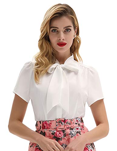 Plus Size Retro Blouses Casual Office Work Blouse Shirts Tops,Ivory，3X-Large #TOP3