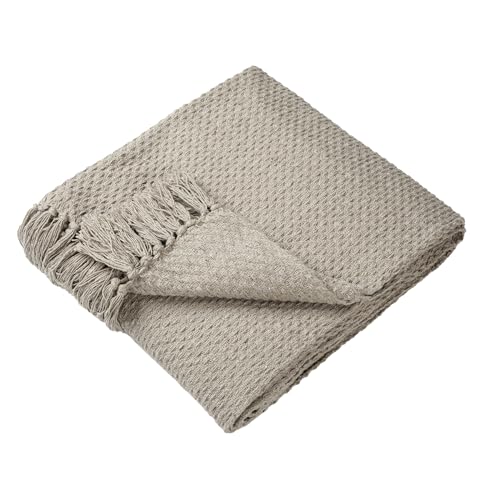 Drift Home - Plaid Naturel avec Pompon - Coton recyclé Durable - Couverture texturée Extra Large