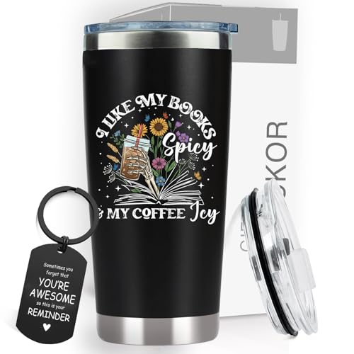 CHICKOR 20 oz Insulated Tumbler - I Like My Books Spicy and My Coffee Icy - Spicy Book Lover Gifts for Women, Men - Smutty Dark Romance Merch, Reading Travel Mug for Iced Coffee Lovers