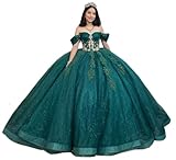 Mouccy Luxury Lace Green Quinceanera Dresses 2024 Puffy Beaded Sweet 16 Dresses for Teens Off Shoulder Petite Quince Dresses
