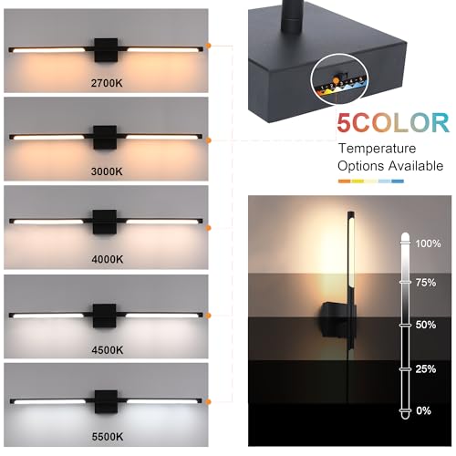 Image of TODOLUZ 40-Inch 5CCT 22W LED Bathroom Light Fixture, Modern Black 2700K-5500K Vanity Lighting Wall Sconce Lamp with Rotatable Lamp Tube
