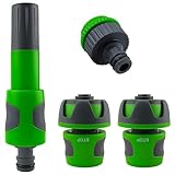 Confezione completa di irrigazione con lanca: include 2 connettori rapidi Aquastop, lancia di irrigazione e adattatore rubinetto per un sistema pronto all'uso.
