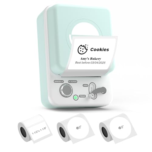 SUPVAN Label Maker T50M Plus with 2 Rolls Round Size Φ 2'' White Label & 1 Roll 1.57'' × 1.18'' (40mm × 30mm) White Label