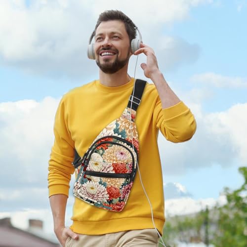 Mochila cruzada con estampado de crisantemo y correa ajustable para senderismo 6