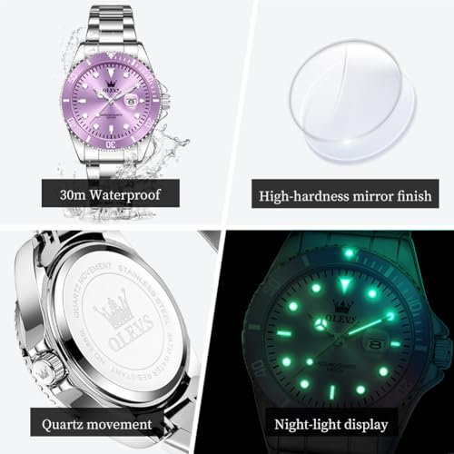 Image of OLEVS Womens Watch Classic Dress Number Female Watches for Ladies Analog Quartz Stainless Steel Waterproof Luminous Day Date Two Tone Easy to Read Wristwatch