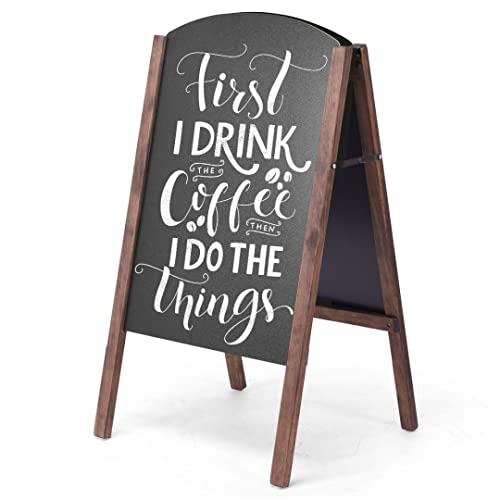 GiantexUK A Board Pavement Sign, Double Sided Wooden Chalkboard Blackboard with Adjustable Angle & Non-Slip Pads, Replaceable Advertising Display Stand for Café Pub Restaurant (45 x 41 x 78cm)