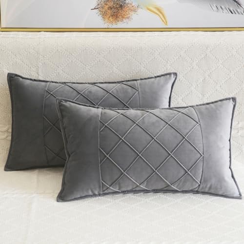 Lutanky Grey Oblong Cushion Covers 30 x 50 cm (Pack of 2) Patchwork Design Soft Velvet Pillow Covers Decorative Rectangle Throw Pillow Cases for Sofa Bedroom Home Accessories 12x20 Inch - Cosy Home Interiors Lutanky Grey Oblong Cushion Covers 30 x 50 cm (Pack of 2) Patchwork Design Soft Velvet Pillow Covers Decorative Rectangle Throw Pillow Cases for Sofa Bedroom Home Accessories 12x20 Inch - Image 2