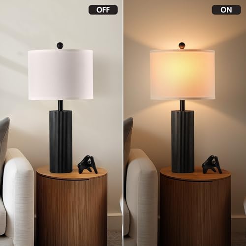 24.5" Black Lamps Set of 2, Modern Table Lamps for Living Room with USB C+A Ports, Creative Stripe Touch Lamps for Nightstand, 2 Bulbs Included - Image 6