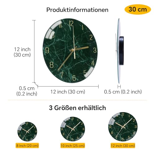 VIKMARI Glass wanduhr Silent-Non Ticking Wand Clocks- qualität Quarz-batteriebetriebene runde 12 Inch dunkelgrün – Bild 6