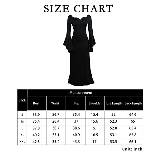 JPXH Damenkleid für Erwachsene, Übergröße, lang, schwarz, Halloween-Kleid, Kostüm, Party, erste Wahl, Schwarz, L