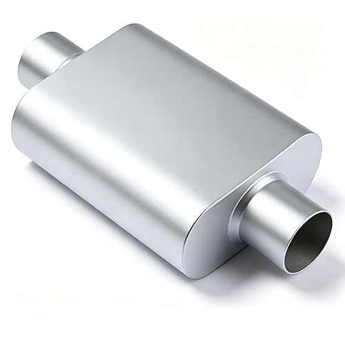 Universal Dual-Chamber Exhaust Muffler 2.25 Inch Inlet and Outlet 17 inch Silver Aluminized Steel Deep Tone Muffler for Cars Trucks and SUVs