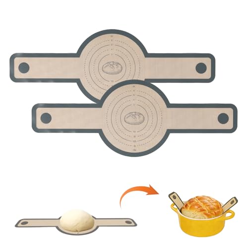 Backmatte Brot - 2 Stück Silikon Backmatte für Dutch Oven Brotbackmatte mit Langen Griffen Brotschlinge für Backofen Wiederverwendbare Backunterlage Silikon Antihaft Leicht zu Reinigen