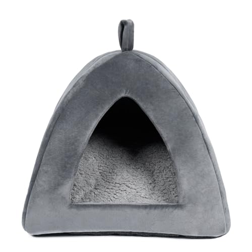 OHS Kitten Bed - Grey, Igloo Cushioned Cat Bed Cave, Cosy Nesting House, Portable, Easy To Carry, 43cm