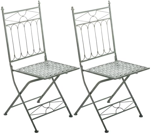CLP Set De 2 Sillas De Balcón Asina con Función Plegable I Sillas De Jardín En Hierro Forjado Impermeables Rústicas, Color:Antiguo-Verde