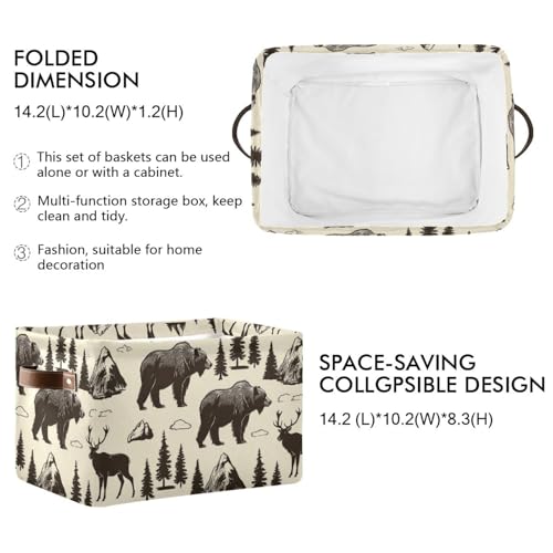 Image of Aslsiy Storage Basket Vintage Deer Bear Moose Nursery Bins National Park Baby Box Canvas Clothes Shelf Basket Laundry Hamper for Home Closet 1 Pcs