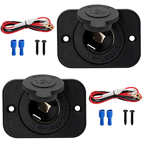 GUBCUB Car Cigarette Lighter Socket Receptacle, Marine 12 Volt Power Outlet Socket, 12V/24V Waterproof Plug with Panel and Wire Fuse DIY Kit for Boat ATV RV Motorcycle(2 pack)