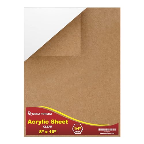 Image of Mega Format Clear Acrylic Sheet - 1 /4 Inch Thick, 8 10 Plexiglass Sheets with Protective Paper, Cut to Size Plexiglass Table Top - 1 Pack