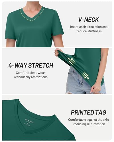Image of Runhit Womens Workout Tops Short Sleeve UPF 50+ Athletic Sun Shirts Quick Dry V Neck T-Shirt Moisture Wicking Gym Hiking Tee
