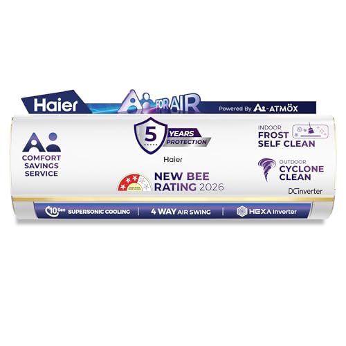 Image of Haier 1.5 Ton 3 Star,New star rated,Wi-Fi HEXA Inverter Smart Split AC (AI Cooling, Energy Saving & Self-Clean, 7in1 Convertible, Copper, 4-way Swing, Cools in 10 Sec at 60C, White)-HSA19KHD-GAI3NB-I