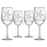 Rolf Glass Starfish All Purpose Wine Glass 18 Ounce - Set of 4 Large Wine Glasses - Lead Free Crystal Glass - Engraved Large Wine Glasses - Made in the USA