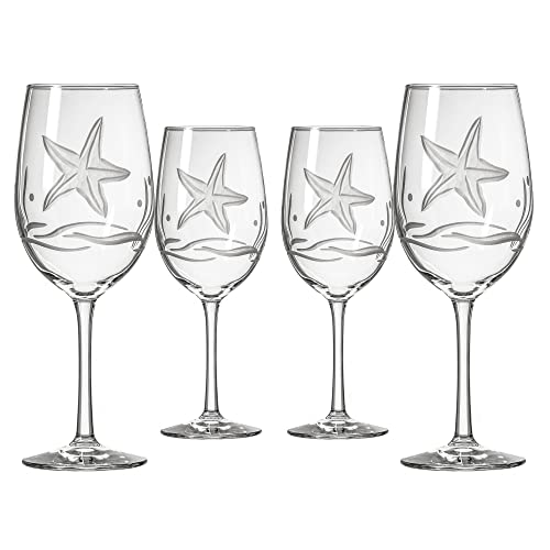 Rolf Glass Starfish All Purpose Wine Glass 18 Ounce | Set of 4 Large Wine Glasses | Lead-Free Glass | Engraved Large Wine Glasses | Made in the USA