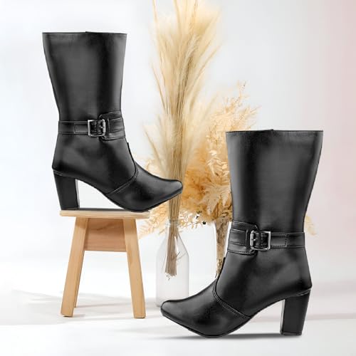 Image of BXXY Women's 3.2 Inch High Heels Stylish Ankle Zipper Boots with Trendiest Buckle Closure