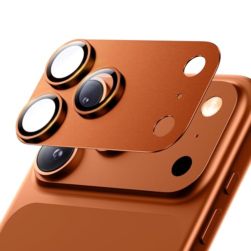 Image of PreCure Camera Protector for iPhone 17 Pro Max, Full Coverage Metal Plate + 9H Tempered Glass, Scratch Resistant, Anti-Bubble, Clear HD Camera Lens Screen Protector Orange