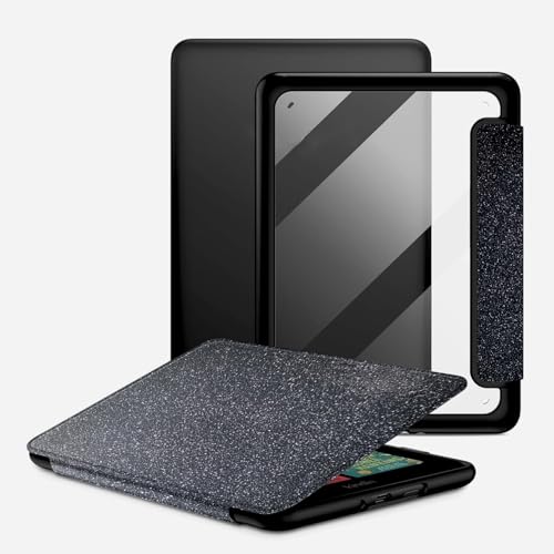 Image of MOCA Case for 7 Inch Kindle Paperwhite 12th Gen 2024 and Signature Edition, Slim Shockproof Clear Back Cover, Auto Sleep /Wake Protective Case (Glitter Black)