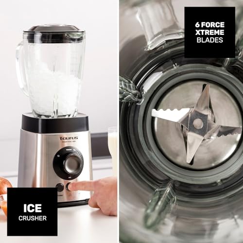 Taurus - Power Total Batidora de Vaso | 2000W Potencia | Jarra de Cristal 2,2L | Cuchillas de 6 Filos | Programas Turbo | Smoothies | Pica Hielo - imagen 4