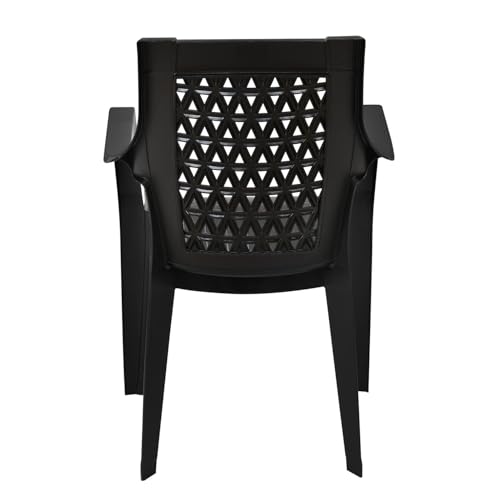 Image of Nilkamal Elevate Plastic Chair with Arm | Set of 2 | Stackable Chair | for Living Room, Bed Room, Kitchen, Balconies, Outdoor | Iron Black