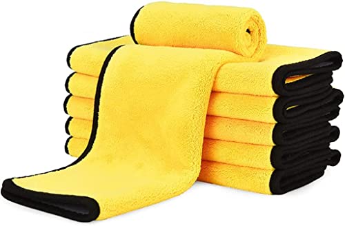 Image of Auto Hub Heavy Microfiber Cloth 500 GSM (Size 60cm x 40cm) /Pack of 5,for Car Cleaning and Detailing, Double Sided, Extra Thick Plush Microfiber Cloth Lint-Free, Color:- Yellow