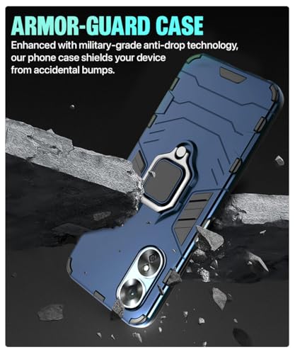 Image of WOW IMAGINE Shock Proof Back Case Mobile Cover for Oppo A17 | Back Cover Case (Tough Armor | Hybrid PC + TPU | Ring Holder & in-Built Kickstand | Blue)
