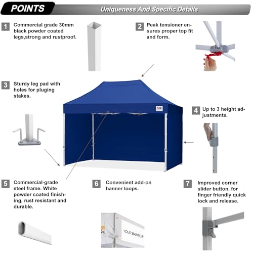 Image of ABCCANOPY Commercial Pop Up Canopy Tent with Sidewalls 10X15,Navy Blue