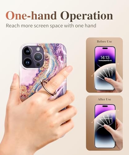 Image of Mizi Marble Cell Phone Ring Holder, Metal Kickstand Grip for Magnetic Car Mount Compatible with iPhone 16 /15 /14 /13 /12 Series & Galaxy S24 /S23 Ultra and Other Phones - Purple Sand